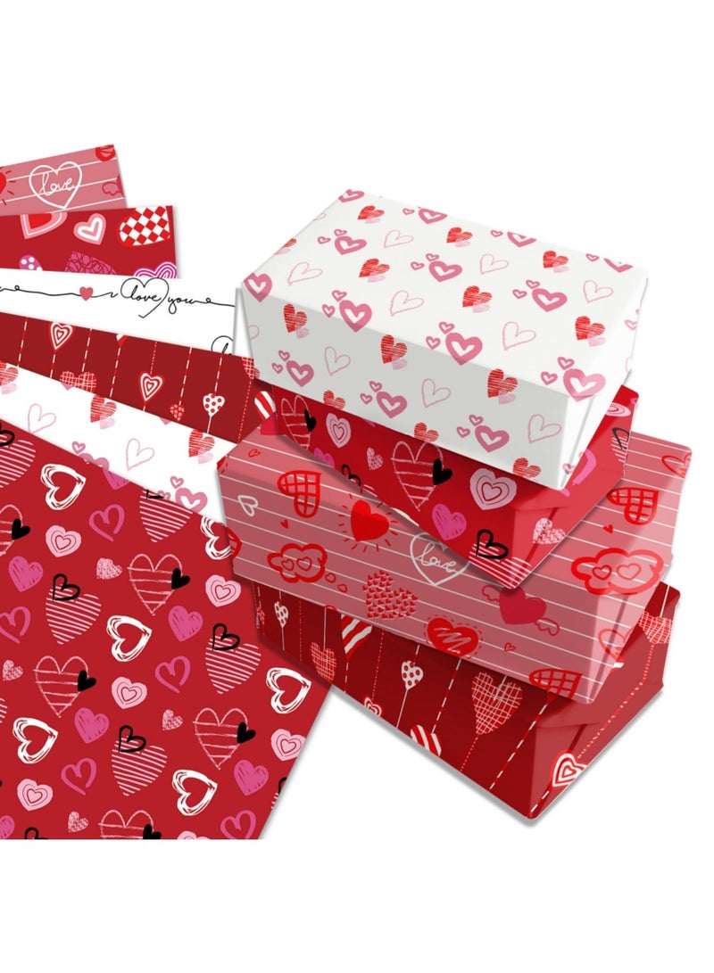 saykfoe 12 Sheet Valentine's Day Gift Wrapping Paper: Red Pink Heart Gift Wrap Art Paper - 6 Styles Romantic Love - Ideal for Wedding, Anniversary, Scrapbooking, Mother's Day, DIY Crafts & Party (70cm X 50cm) - Image 4
